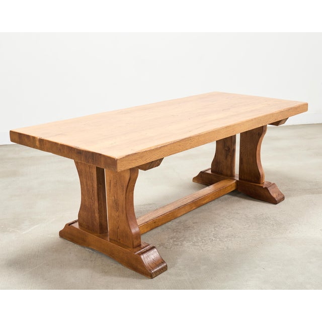 French Provincial Oak Country Farmhouse Trestle Dining Table For Sale - Image 17 of 18