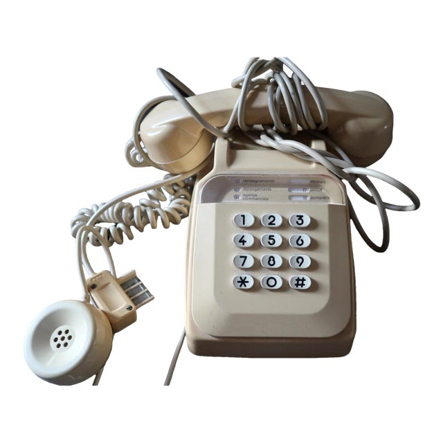 Vintage Beige Buttoned House Phone - Retro Elegance From France For Sale