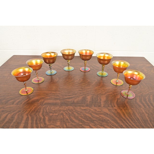Steuben Aurene Iridescent Art Glass Goblets, Set of Eight For Sale - Image 9 of 9