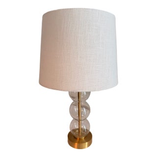 Late 20th Century Jonathan Y Glass Triple Globe Table Lamp With Linen Drum Shade For Sale