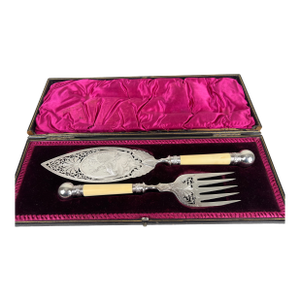 Antique Victorian Silver-Plated Fish Serving Set, Complete With a Serving Knife and Fork