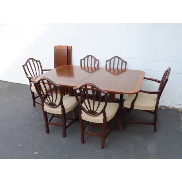 Wood Mahogany Set of Dining Table Six Shield Back Chairs and 2 Leaves 6563 For Sale - Image 7 of 17