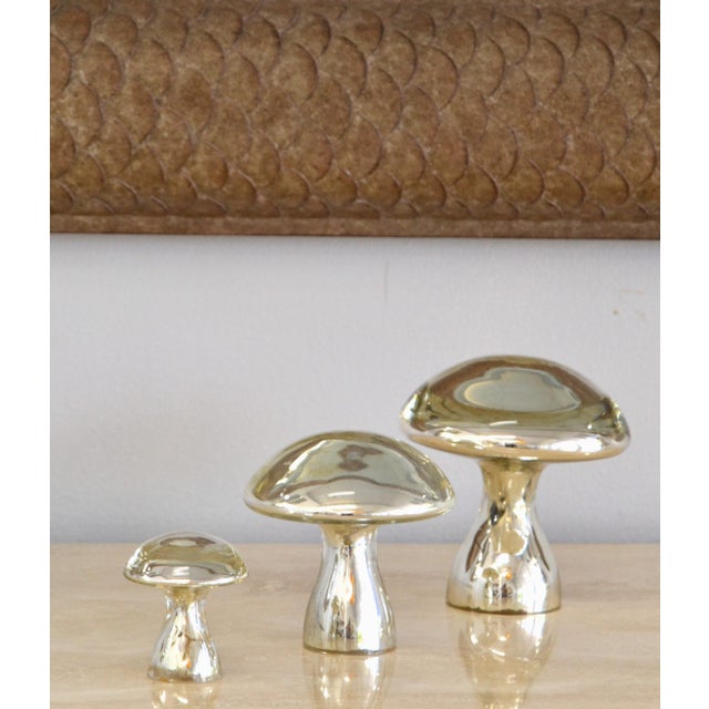 Mid-Century Modern Blown Mercury Glass Mushroom Paper Weights Sculptures, Italy- Set of 3 For Sale - Image 12 of 12