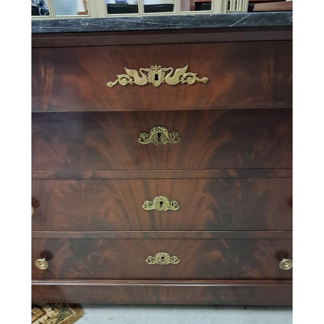 Empire Style Commode with Swan-Neck Handles in Flamed Mahogany and Black Marble, 1920s For Sale - Image 6 of 8