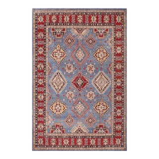 Rustic Kazak Light Blue/Red Wool Rug - 8'1''x9'7'' For Sale