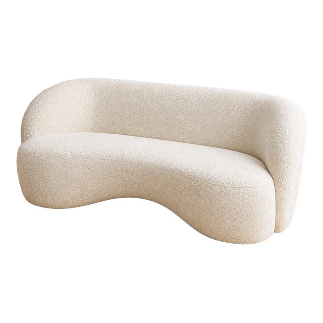 Contemporary White Bouclé Curved Sofa With Sculptural Organic Form For Sale