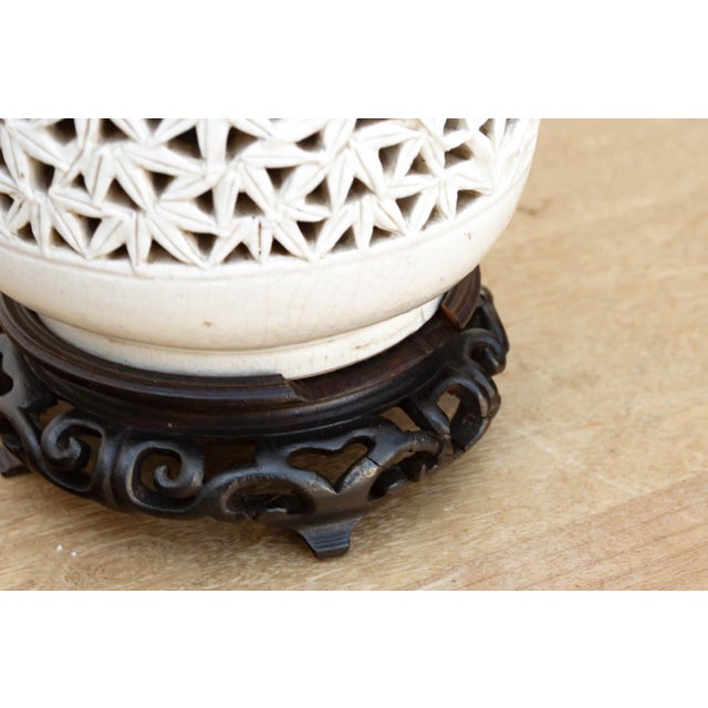 Ceramic Alabaster White Lattice Bloom Porcelain Lamp For Sale - Image 7 of 9
