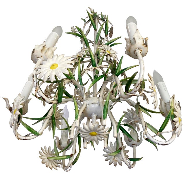 Vintage Italian Tole Daisy Chandelier - 6 Arms For Sale - Image 10 of 14
