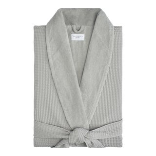 Hotel Waffle Terry Bathrobe in Large/Extra Large in Grey For Sale