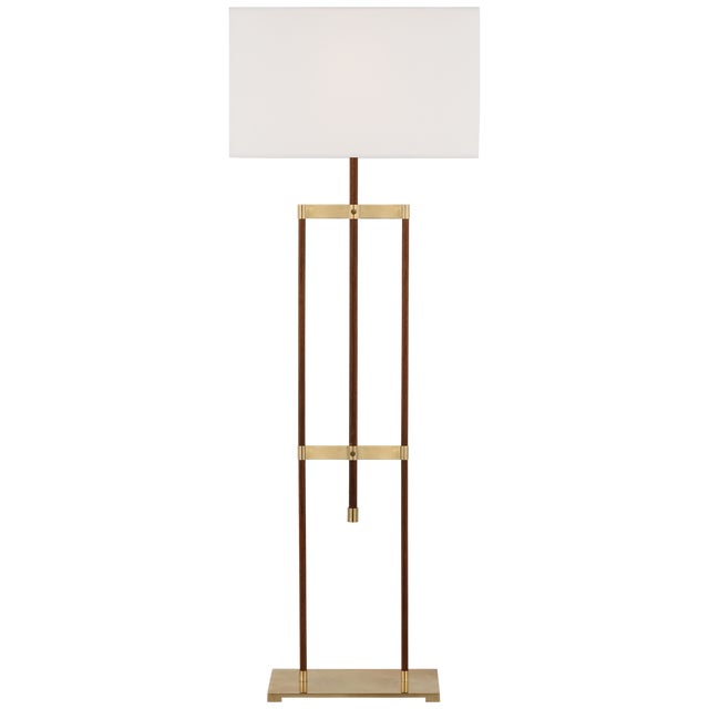 Transitional Ray Booth by Visual Comfort Signature Alda 57" Adjustable Floor Lamp in Antique-Burnished Brass and Walnut with Linen Shade For Sale - Image 3 of 3