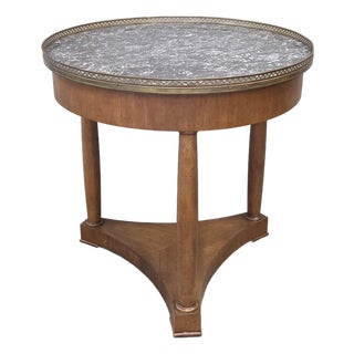 Antique 1930s French Empire or Art Deco Cherry Guéridon Table With Black Marble For Sale