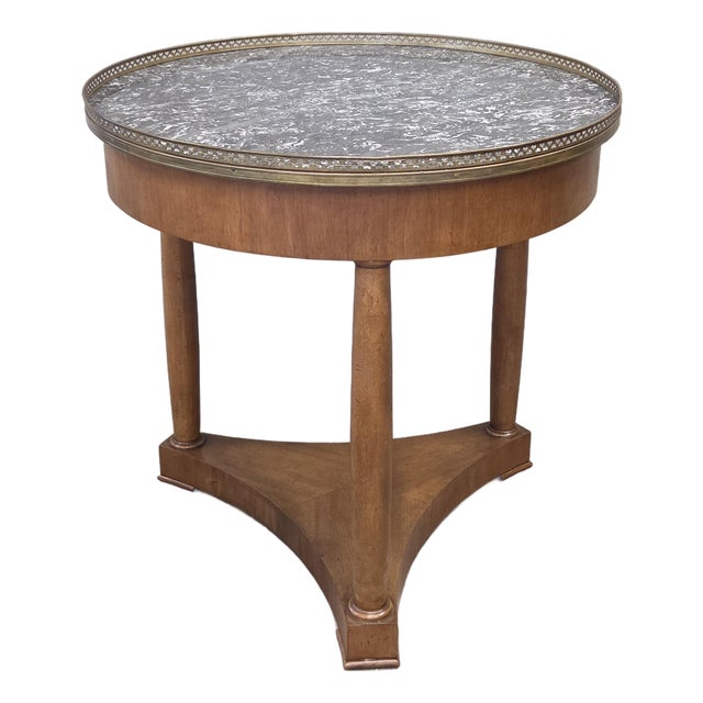 Antique 1930s French Empire or Art Deco Cherry Guéridon Table With Black Marble For Sale