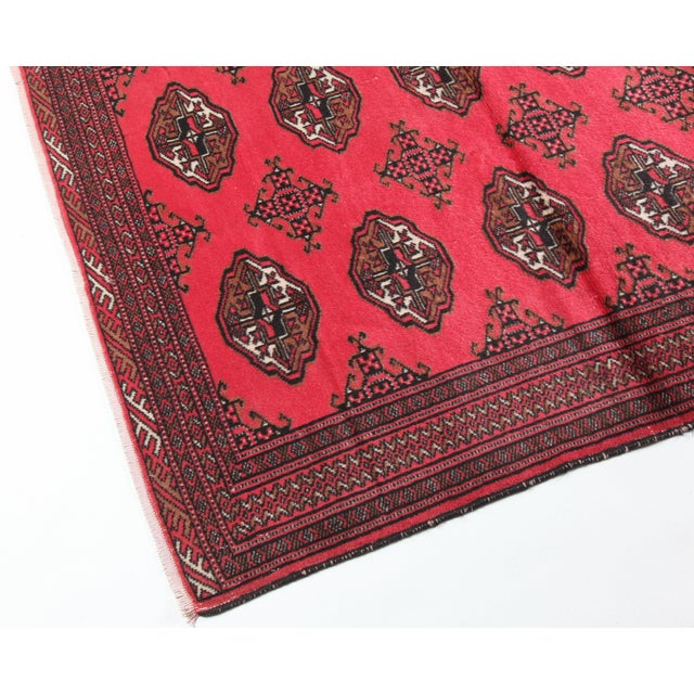 Late 20th Century Late 20th Century Handwoven Turkmen Rug With Geometric Borders and Red Field -3' 2'' X 4' 7'' For Sale - Image 5 of 10