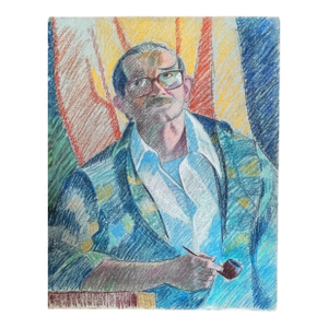 Portrait "Man Smoking Pipe" Pastel on Paper C 1970s 19" X 25.5"