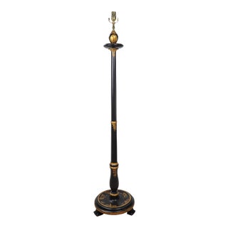 Vintage Black and Gold Chinoiserie Onion Top Floor Lamp For Sale