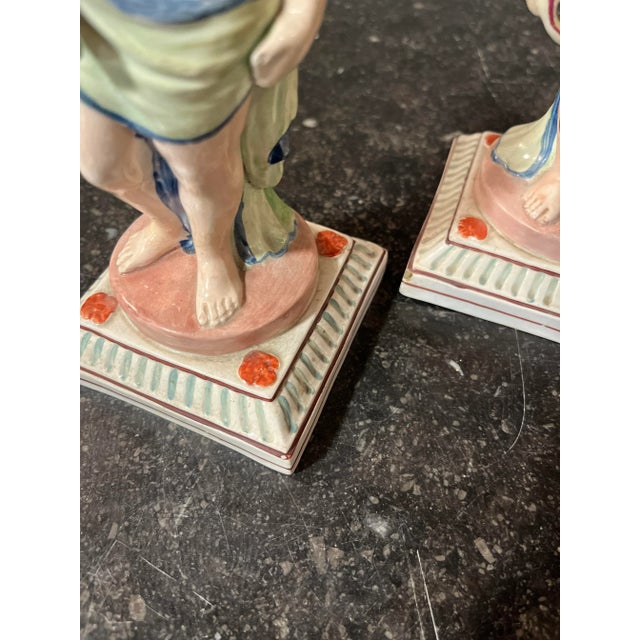 19th Century Antique Staffordshire Pair Pottery Candlesticks Figurines For Sale - Image 5 of 7