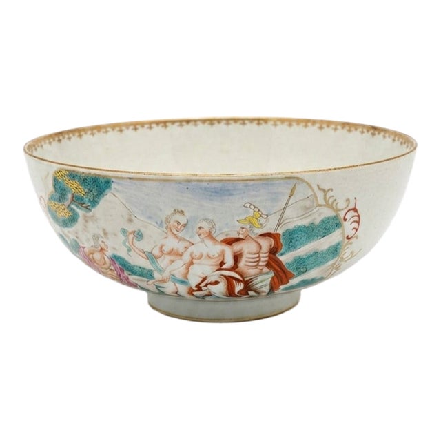 18th Century Chinese Export Famille Rose "Judgement of Paris" Punchbowl For Sale