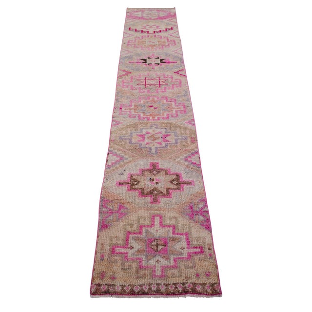 1970s 1970s Pink Turkish Hand-Knotted Distressed Runner Rug For Sale - Image 5 of 10