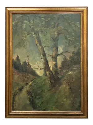 Mid-Century Framed Oil Painting on Canvas