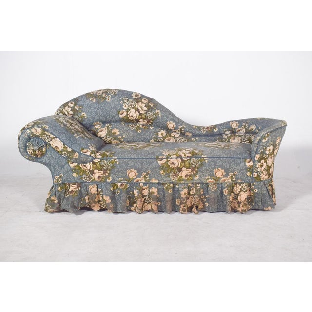 1920s Vintage Chaise Lounge in Blue Flowery Fabric, 1920s For Sale - Image 5 of 13