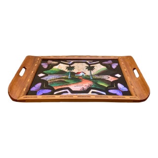 1930s Brazilian Art Deco Butterfly Wing Cocktail Tray Santo’s Landscape For Sale
