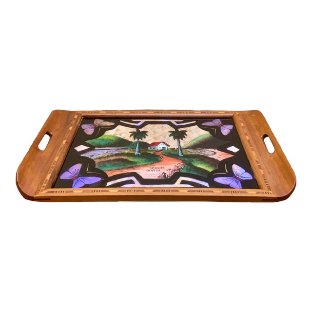 1930s Brazilian Art Deco Butterfly Wing Cocktail Tray Santo’s Landscape For Sale