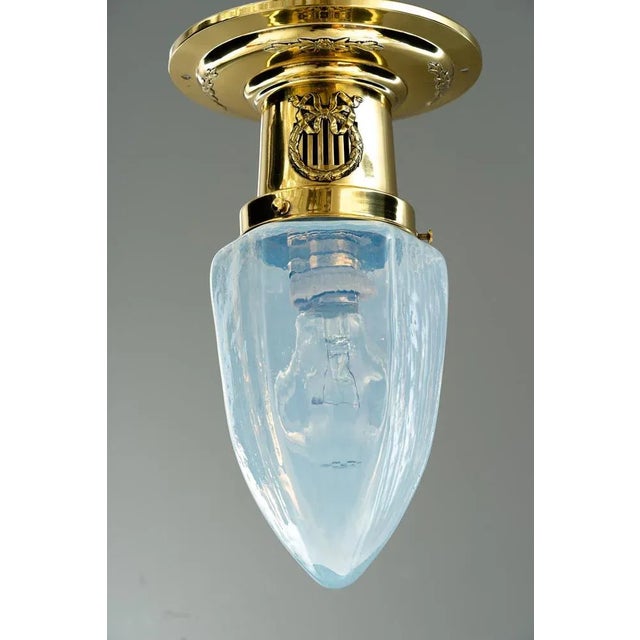 Metal Art Deco Ceiling Lamps with Opaline Glass Shades, 1920s, Set of 2 For Sale - Image 7 of 12