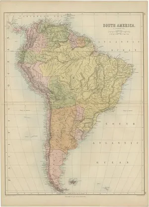 Antique Map of South America by A & C. Black, 1870