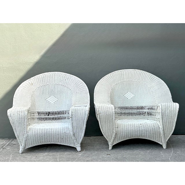 Mid-Century Modern Vintage Woven Rattan Bar Harbour Lounge Chairs - A Pair For Sale - Image 3 of 12