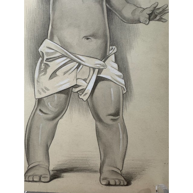 American Original Signed Graphite Illustration of Standing Baby Figure, 11 × 7.25 In. For Sale - Image 3 of 6