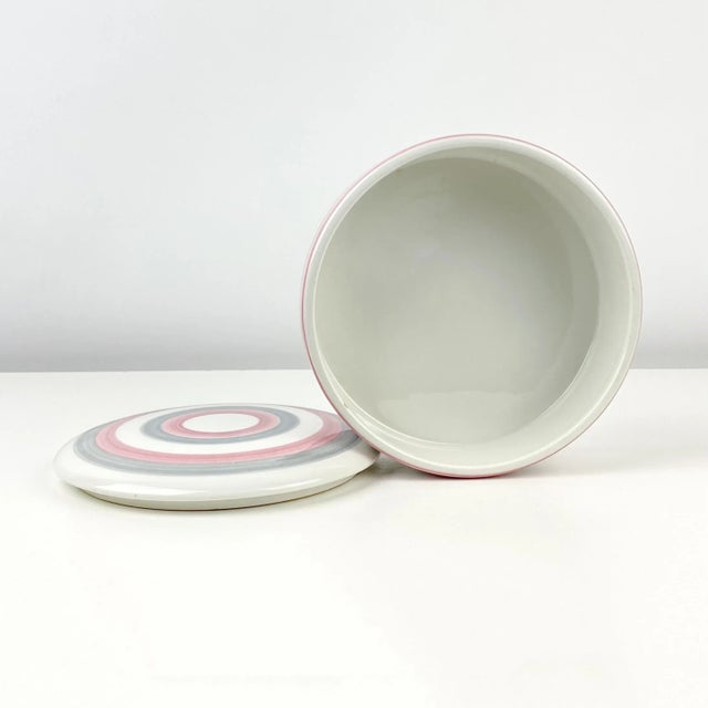 1970s Italian Grey and Pink Striped Ceramic Canister Containers For Sale - Image 11 of 13