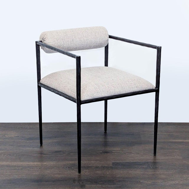 Metal frame with upholstered seat and rolled back. Brand: Pewter. Original Price: $1500. Dimensions (in): 21W x 23D x 27H.