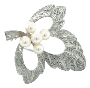 1990s Mikimoto Estate Akoya Pearl Brooch Pin Sterling Silver