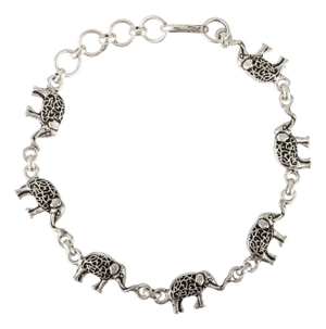 Carat&her 925 Sterling Tribal Style 7.5 Inch Bracelet With Elephant Carvings