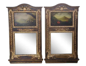 2 Monumental Italian Neoclassical Trumeau Mirrors Peter Edlund Oil Paintings 78"