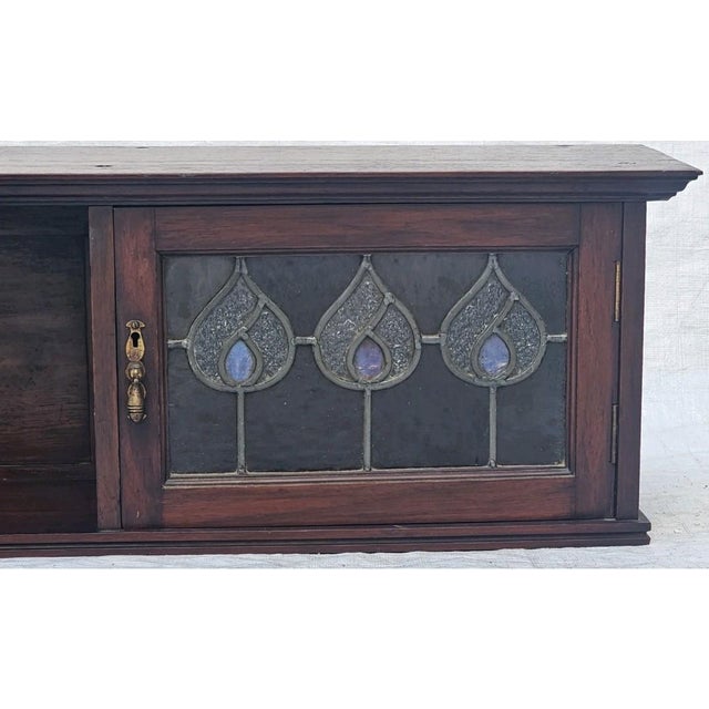 Vintage Arts & Crafts Mahogany Wall Cabinet With Leaded Glass Doors – Circa 1900s For Sale - Image 11 of 17