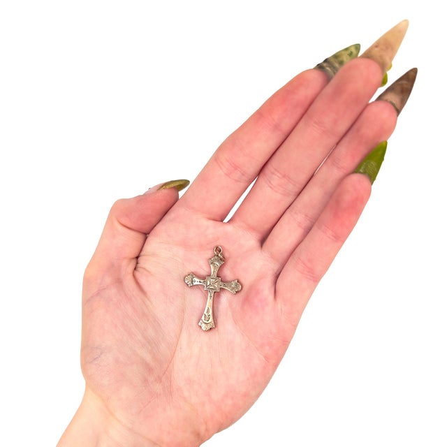 Victorian Antique Victorian 10k Gold Engraved Cross Pendant for a Necklace For Sale - Image 3 of 14