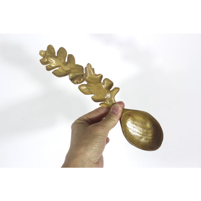 Rustic European Hand Carved Wood Spoon Folk Art Treen Welsh Love Spoon Oak Leaves and Acorn For Sale - Image 3 of 9