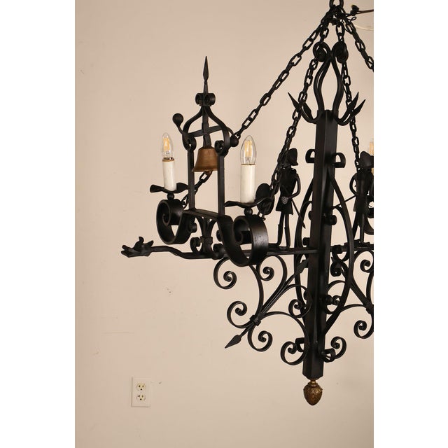 Quality Hand Forged Spanish Revival Wrought Iron Chandelier For Sale - Image 14 of 18