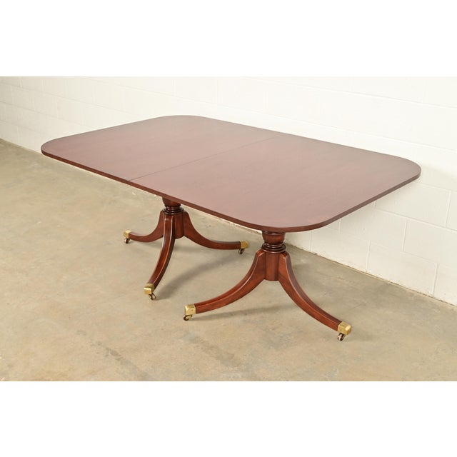 Brown Baker Furniture Style Georgian Mahogany Double Pedestal Extension Dining Table, Newly Refinished For Sale - Image 8 of 14