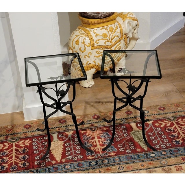 Mid-Century Modern 1960s MCM John Salterini Style Wrought Iron Ivy Leaf Side Tables, Pair, Indoor/Outdoor Plant Stands For Sale - Image 3 of 9