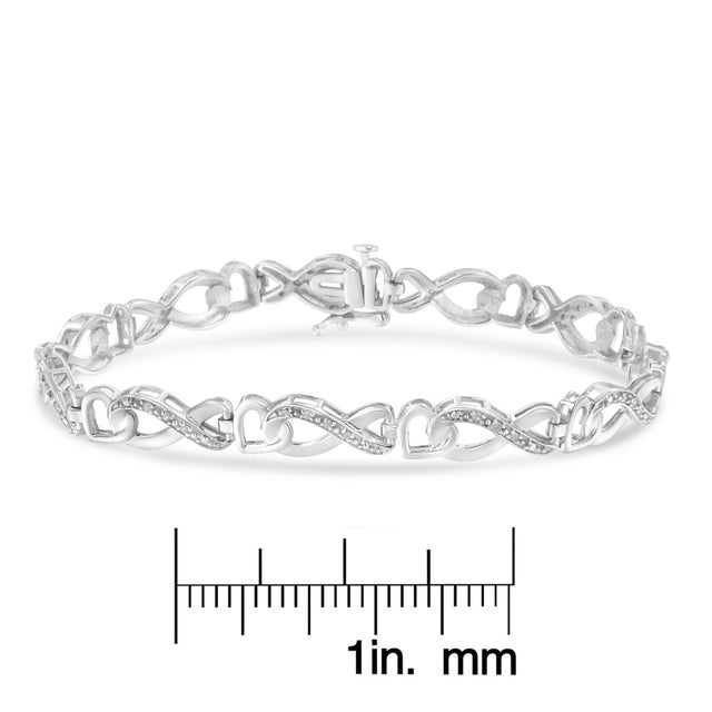 Metal .925 Sterling Silver 1/5 Cttw Diamond 7â€ Infinity Heart Tennis Bracelet (H-I Color, I2-I3 Clarity) For Sale - Image 7 of 7