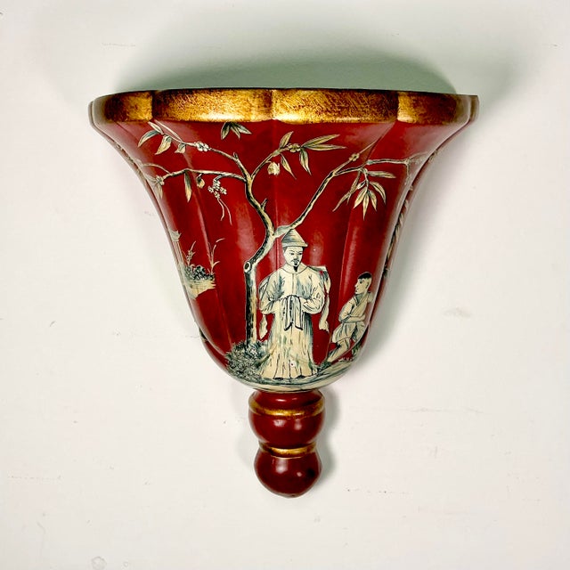 Chinoiserie 1980s Vintage Chinoiserie Hollywood Regency Boho Chic Large Ceramic Wall Pocket, After Mottahedeh For Sale - Image 3 of 16