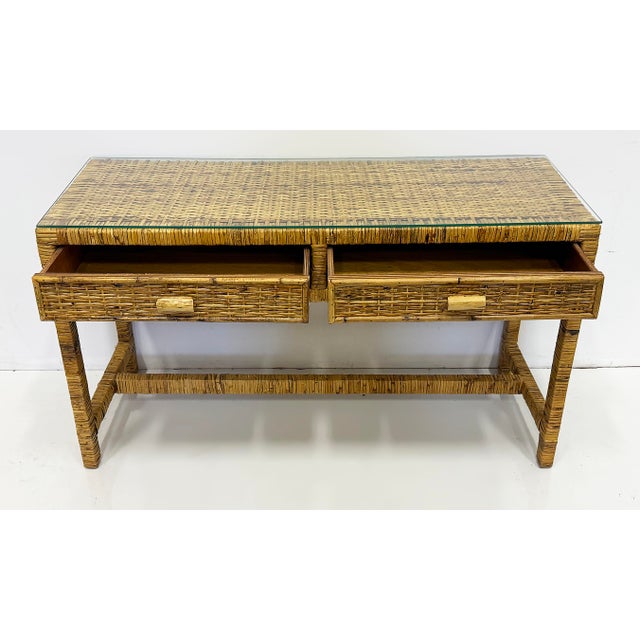 Palm Beach Regency Coastal Modern Split Rattan Console With 2 Drawers For Sale - Image 4 of 5