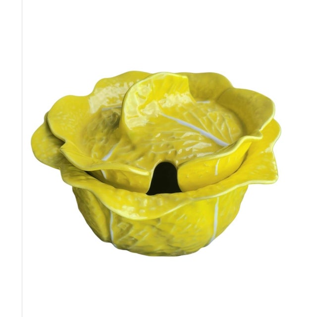 Hollywood Regency Vintage Yellow Cabbage Ceramic Dish Cup Soup Tureen Set by Secla Portugal- 26 Pieces For Sale - Image 3 of 10