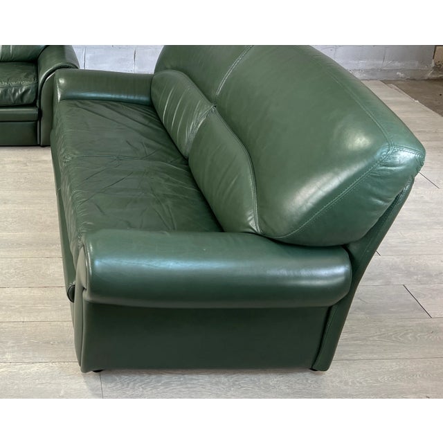 1960s Vintage Dutch Green Leather Sofas – A Pair For Sale - Image 5 of 7