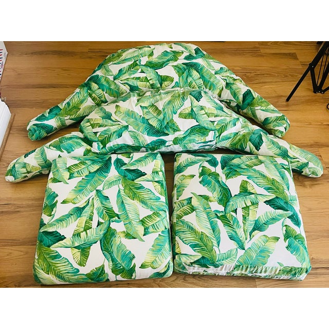 Custom Made Armchair Cushions With Pillows Tropical Banana Leaves For Sale - Image 4 of 6
