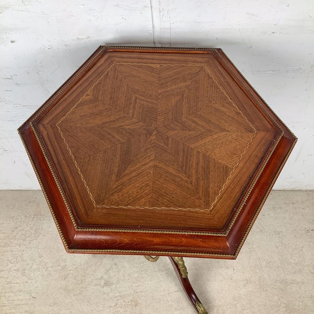 Antique-Style Gueridon Pedestal Table With Brass Figural Mounts For Sale - Image 4 of 12