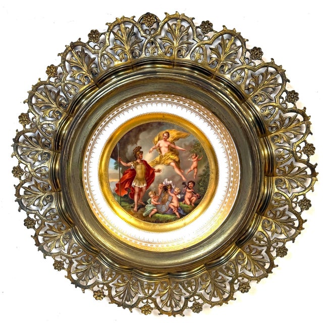 Pair Vienna Mythological Porcelain Plates in Pierced Gilt-Bronze Roman Frames For Sale - Image 18 of 18