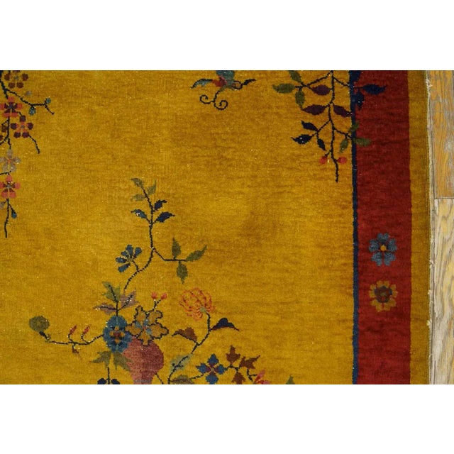 1920s Goldenrod Vase Floral Antique Chinese Art Deco Carpet 4' X 6'10" Handknotted Wool Rug For Sale - Image 10 of 12